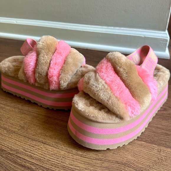 UGG DISCO SLIDE CHESTNUT PINK ROSE COMBO SLIPPERS SIZE 6 WOMEN’S - Picture 2 of 10